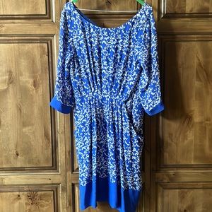 blue pattern dress with pockets